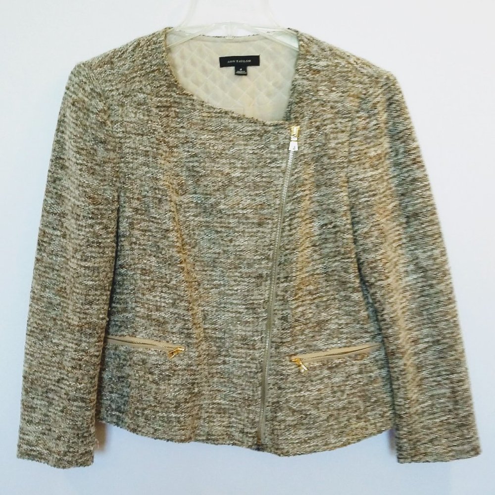 Ann Taylor S Gray Brown Knit Zip-up Jacket Coat